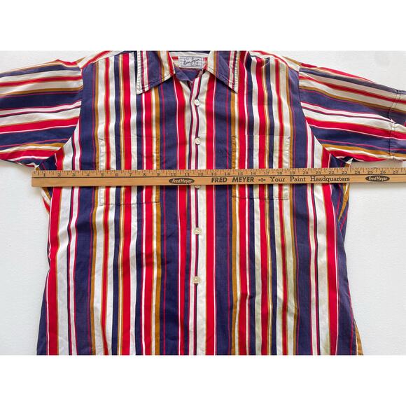 Vtg 50s 60s DON LOPER Striped Button Up Shirt / Sz L / Short Sleeve Retro READ - Picture 9 of 16